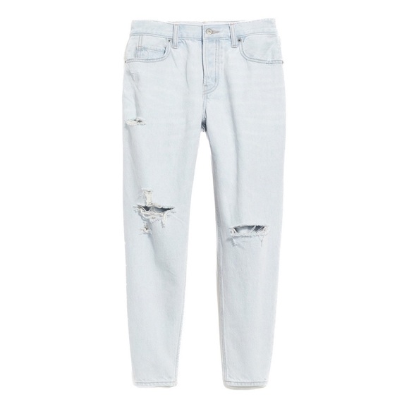 OLD Navy Mid-Rise Button-Fly Slouchy Taper Cropped Ripped Non-Stretch Jeans - Picture 2 of 7